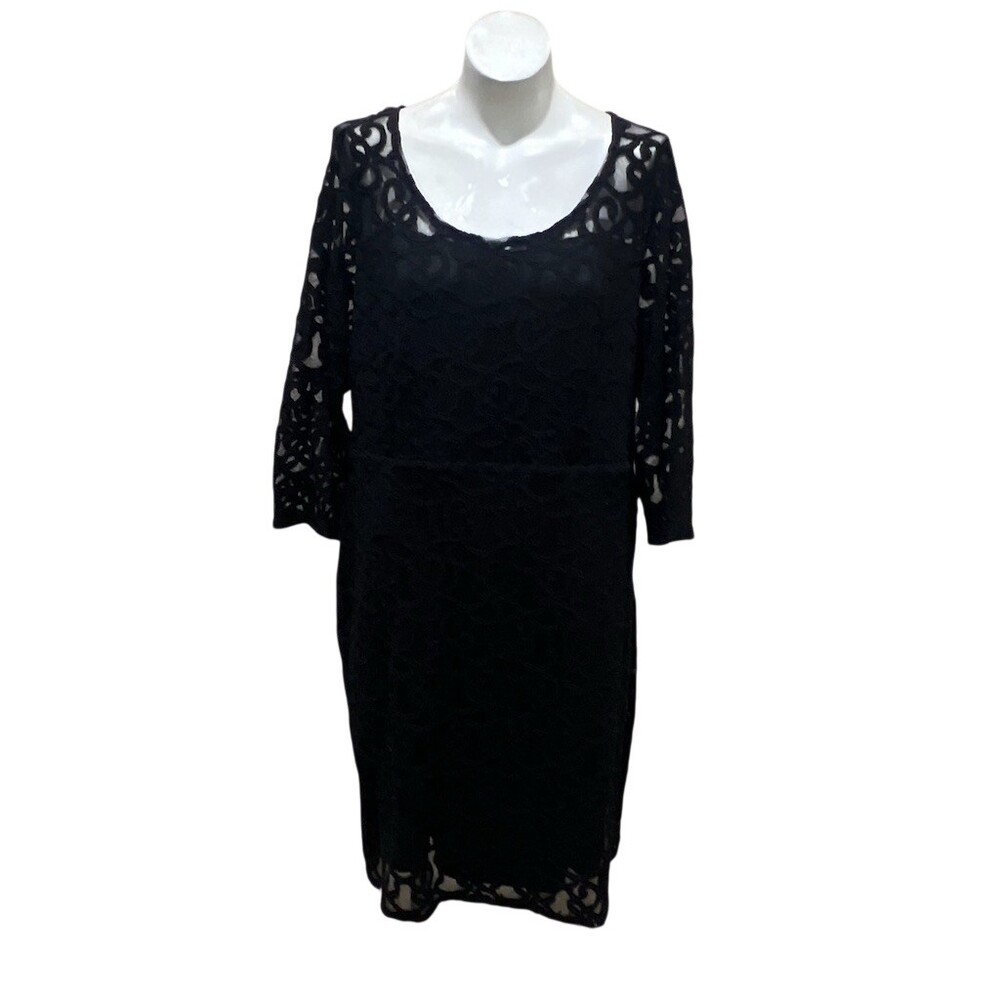 Lane Bryant Dress Womens Size 20 Black Lace Overlay Sheath Knee Length